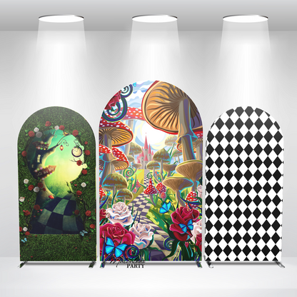 Alice In Wonderland Birthday Party Arch Backdrop Wall Cloth Cover