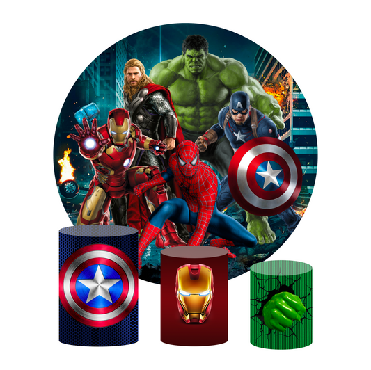 Avenger birthday party decoration round circle backdrop cover plinth cylinder pedestal cloth cover
