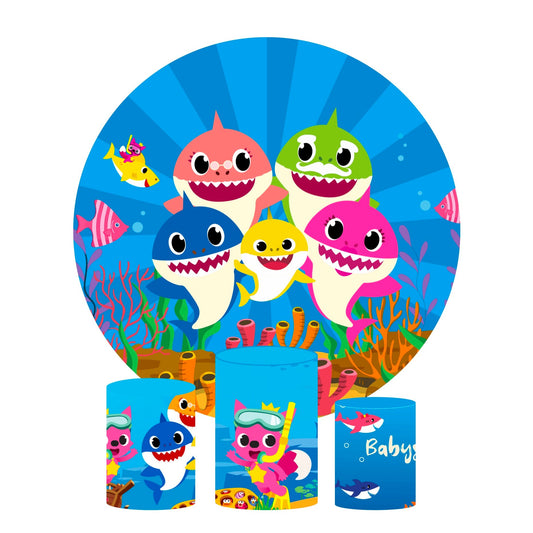 Baby shark birthday party decoration round circle backdrop cover plinth cylinder pedestal cloth cover