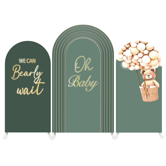 We Can Bearly Wait Oh Baby Hot Air Balloon Teddy Bear Birthday Party Arch Backdrop Wall Cloth  Cover