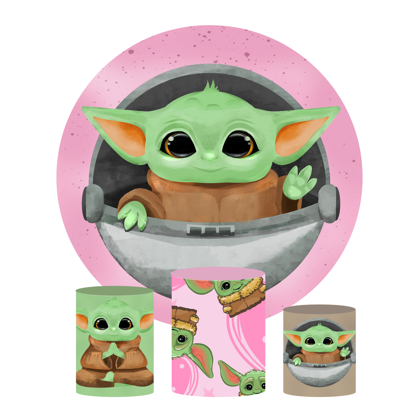 Baby Yoda theme birthday party decoration round circle backdrop cover plinth cylinder pedestal cloth cover