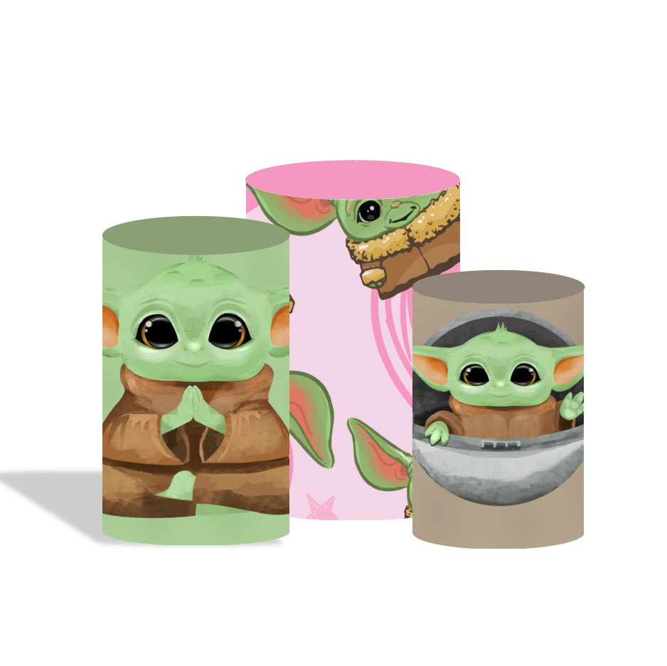 Baby Yoda theme birthday party decoration round circle backdrop cover plinth cylinder pedestal cloth cover