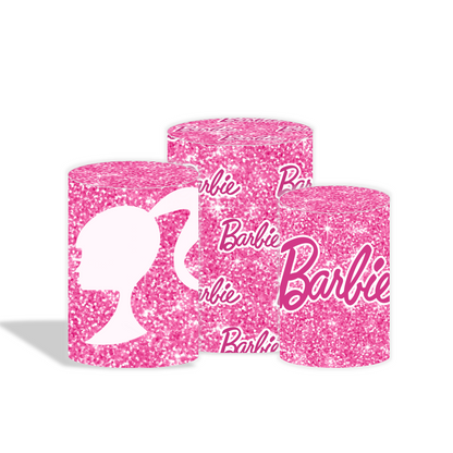 Glitter barbie happy birthday party decoration round circle backdrop cover plinth cylinder pedestal cover