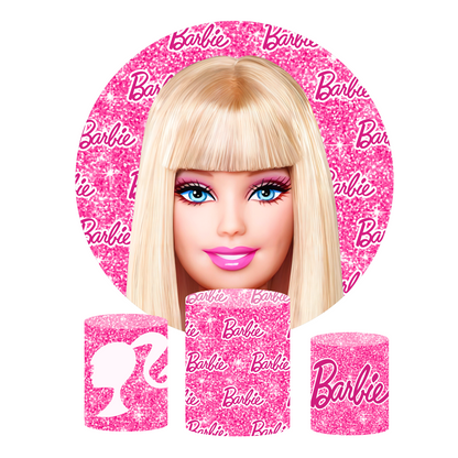 Glitter barbie happy birthday party decoration round circle backdrop cover plinth cylinder pedestal cover