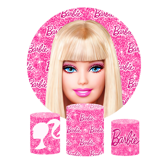 Glitter barbie happy birthday party decoration round circle backdrop cover plinth cylinder pedestal cover
