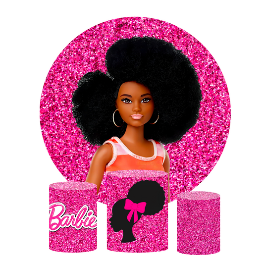 Glitter Barbie birthday party decoration round circle backdrop cover plinth cylinder pedestal cover
