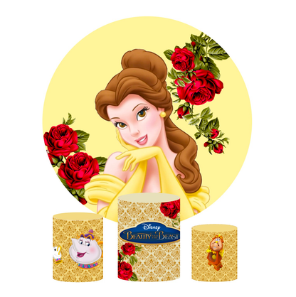 Beauty and the beast birthday party decoration round circle backdrop cover plinth cylinder pedestal cloth cover