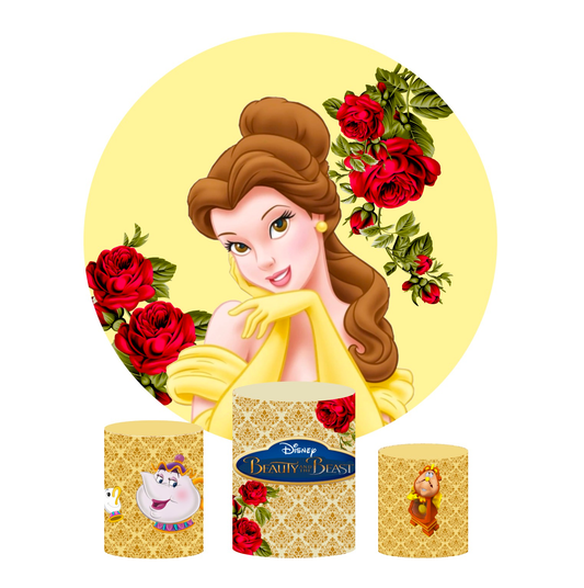 Beauty and the beast birthday party decoration round circle backdrop cover plinth cylinder pedestal cloth cover