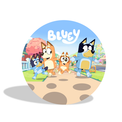 Bluey theme birthday party decoration round circle backdrop cover plinth cylinder pedestal cloth cover