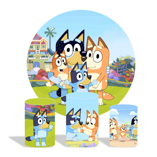 Bluey birthday party decoration round circle backdrop cover plinth cylinder pedestal cloth cover