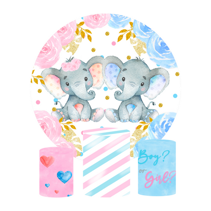 Flower elephant boy or girl gender reveal party decoration round circle backdrop cover plinth cylinder pedestal cover