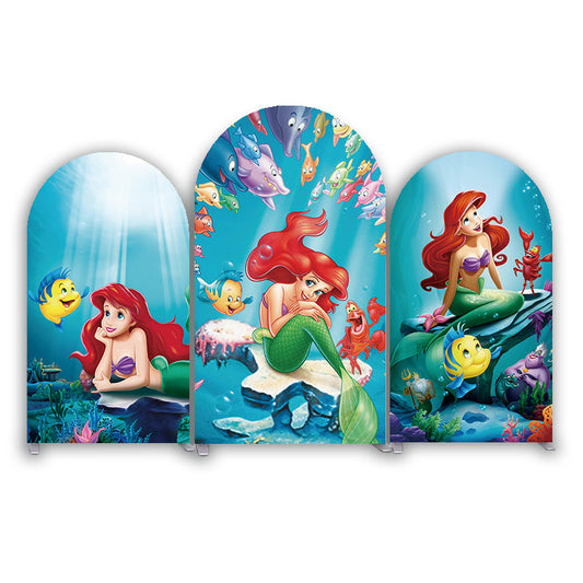 The Little Mermaid Happy Birthday Party Arch Backdrop Wall Cloth Cover
