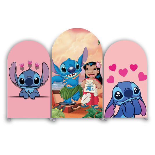 Stitch Theme Happy Birthday Party Arch Backdrop Wall Cloth Cover