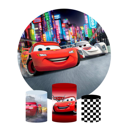 Cars Mcqueen birthday party decoration round circle backdrop cover plinth cylinder pedestal cloth cover