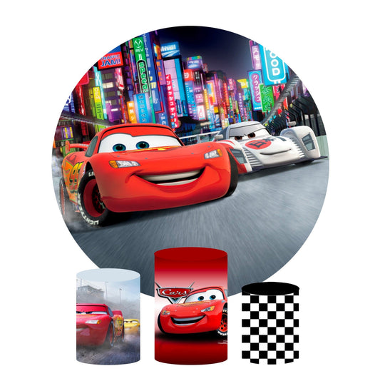 Cars Mcqueen birthday party decoration round circle backdrop cover plinth cylinder pedestal cloth cover