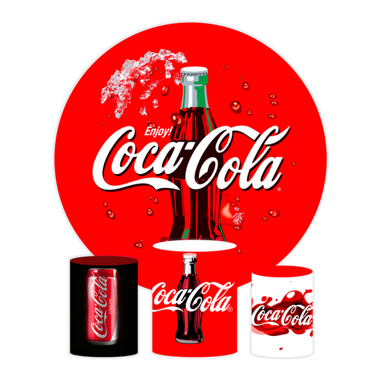 Coca Cola birthday party decoration round circle backdrop cover plinth cylinder pedestal cover