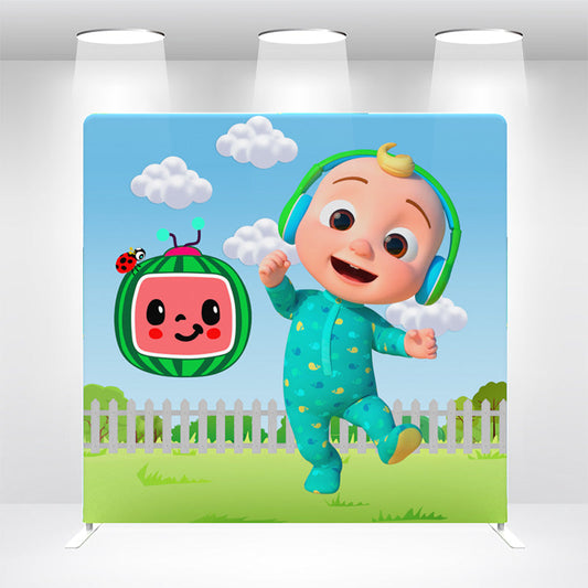 Cocomelon Pillow Case Photo Booth Backdrop Wall Cover With Stand For Birthday Party Photography Photo Shoot Studio Props