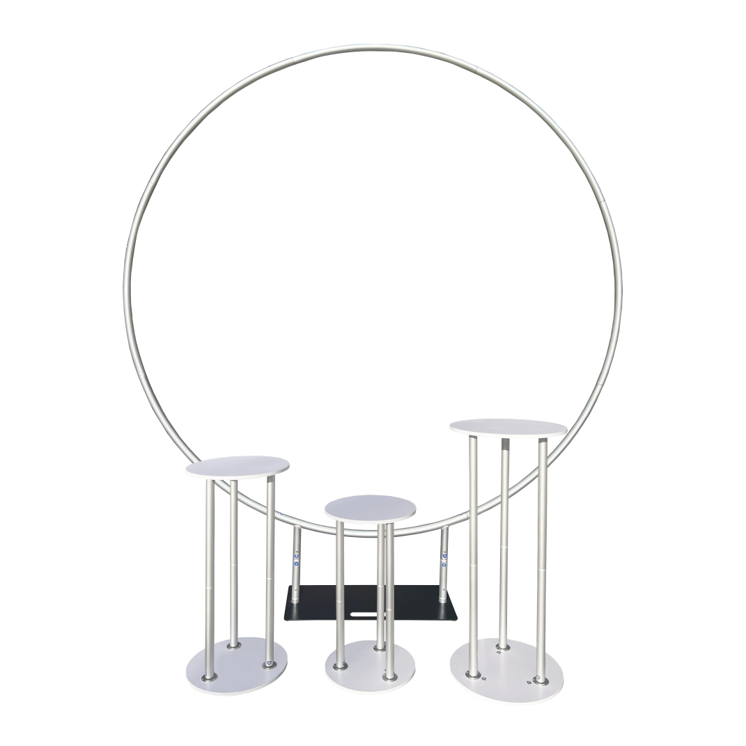 5Ft 6ft 6.5ft 7.2ft Aluminum Alloy Tube Round Circle Backdrop Stand With Plinth Cylinder Stand Dessert Table For Birthday Wedding Party Decoration