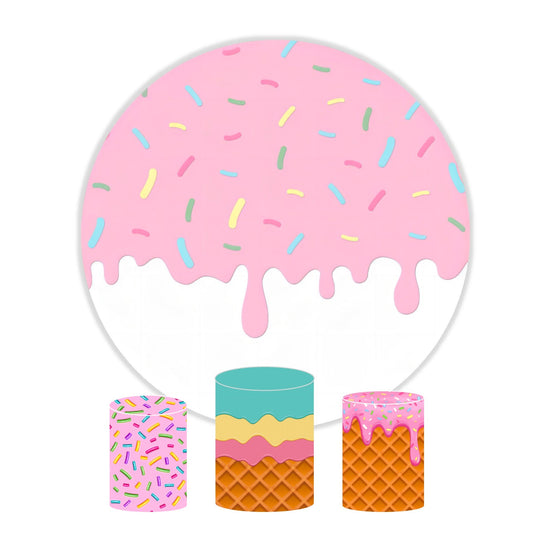 Sprinkle donut candy birthday baby shower party decoration round circle backdrop cover plinth cylinder pedestal cover