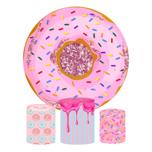 Donut theme birthday baby shower party decoration round circle backdrop cover plinth cylinder pedestal cover
