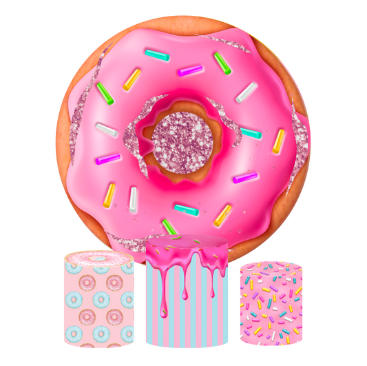 Donut theme birthday baby shower party decoration round circle backdrop cover plinth cylinder pedestal cover