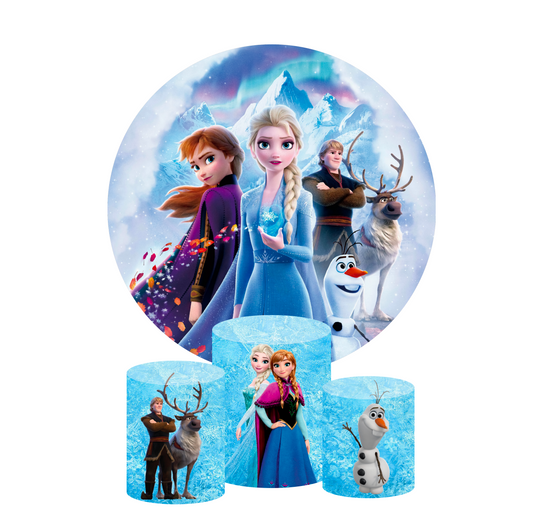 Frozen Lisa Anna princess birthday party decoration round circle backdrop cover plinth cylinder pedestal cover