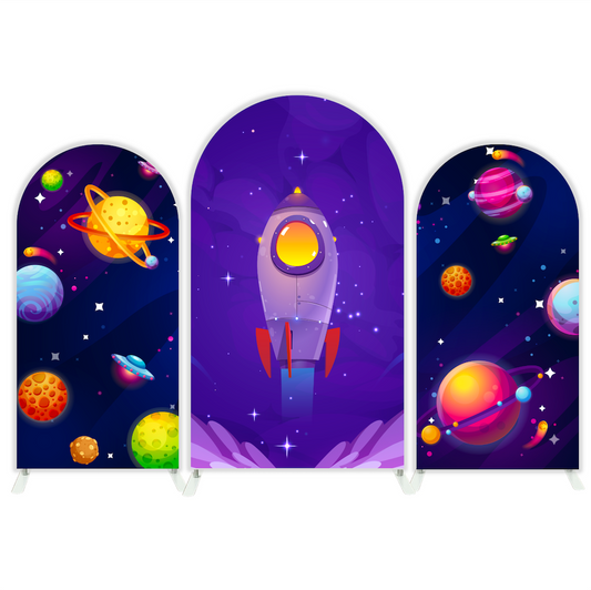 Galaxy Cartoon Birthday Baby Shower Party Arch Backdrop Wall Cloth Cover