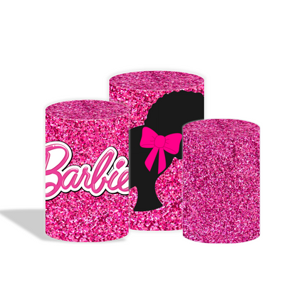 Glitter Barbie birthday party decoration round circle backdrop cover plinth cylinder pedestal cover