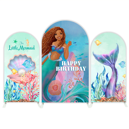 The Little Mermaid Happy Birthday Party Arch Backdrop Wall Cloth Cover
