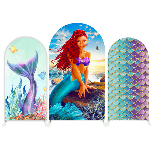 The Little Mermaid Happy Birthday Party Arch Backdrop Wall Cloth Cover