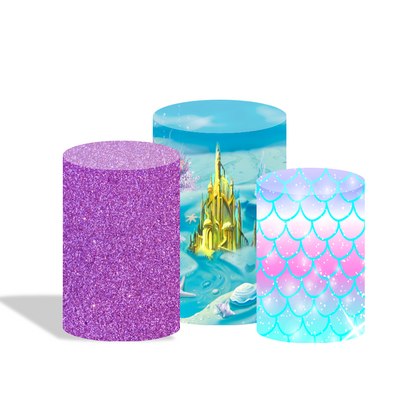 Under the sea mermaid birthday party decoration round circle backdrop cover plinth cylinder pedestal cover
