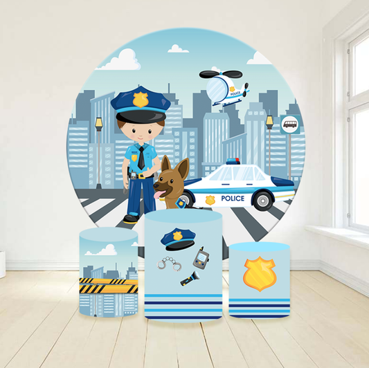 Police man theme birthday party decoration round circle backdrop cover plinth cylinder pedestal cloth cover