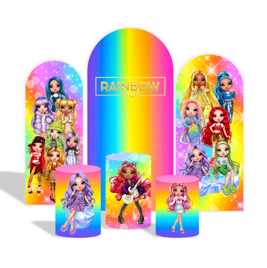 Rainbow High Theme Birthday Party Arch Backdrop Wall Cloth Cover