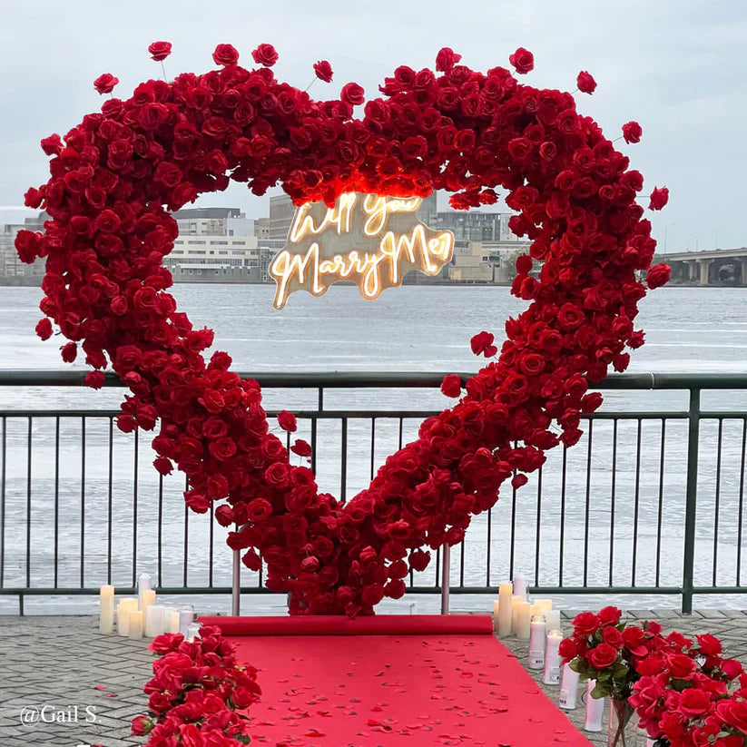 8ft Heart Shaped Red Rose Arch Flower Wall Wedding Decoration Indoor