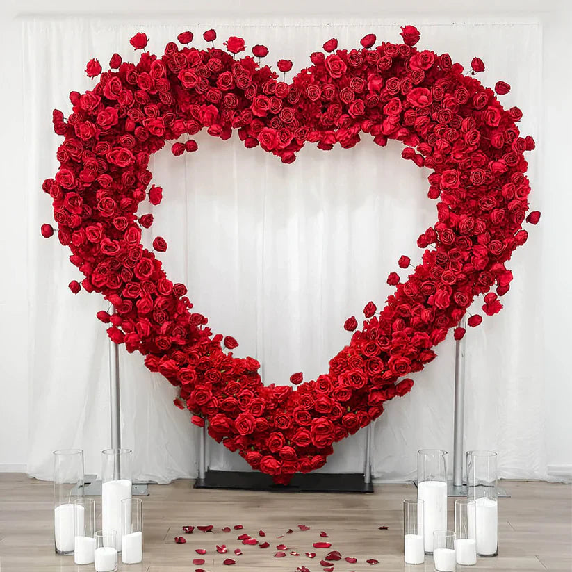8ft Heart Shaped Red Rose Arch Flower Wall Wedding Decoration Indoor