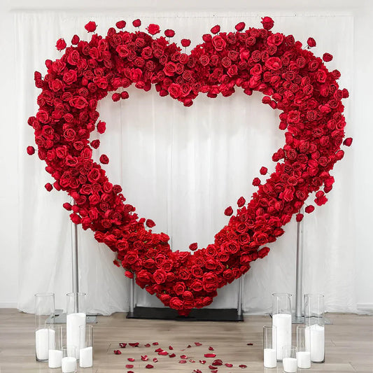 8ft Heart Shaped Red Rose Arch Flower Wall Wedding Decoration Indoor