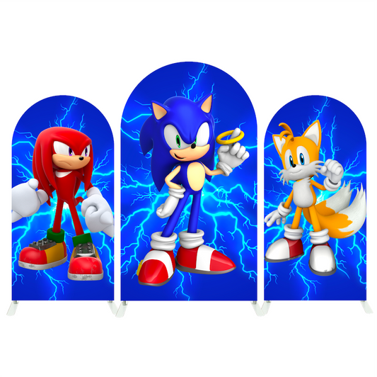 Sonic Cartoon Happy Birthday Party Arch Backdrop Wall Cloth Cover