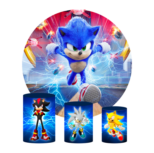 Sonic birthday party decoration round circle backdrop cover plinth cylinder pedestal cover