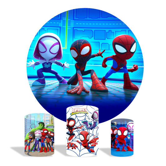 Spiderman birthday party decoration round circle backdrop cover plinth cylinder pedestal cover