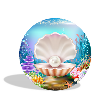 Under the sea mermaid birthday party decoration round circle backdrop cover plinth cylinder pedestal cover