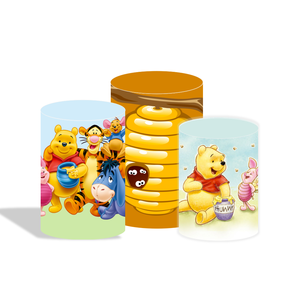 Winnie the poor theme birthday party decoration round circle backdrop cover plinth cylinder pedestal cloth cover