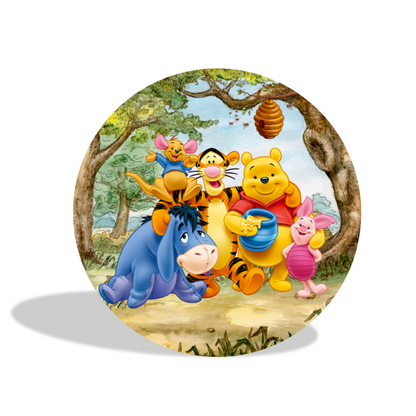 Winnie the poor theme birthday party decoration round circle backdrop cover plinth cylinder pedestal cloth cover